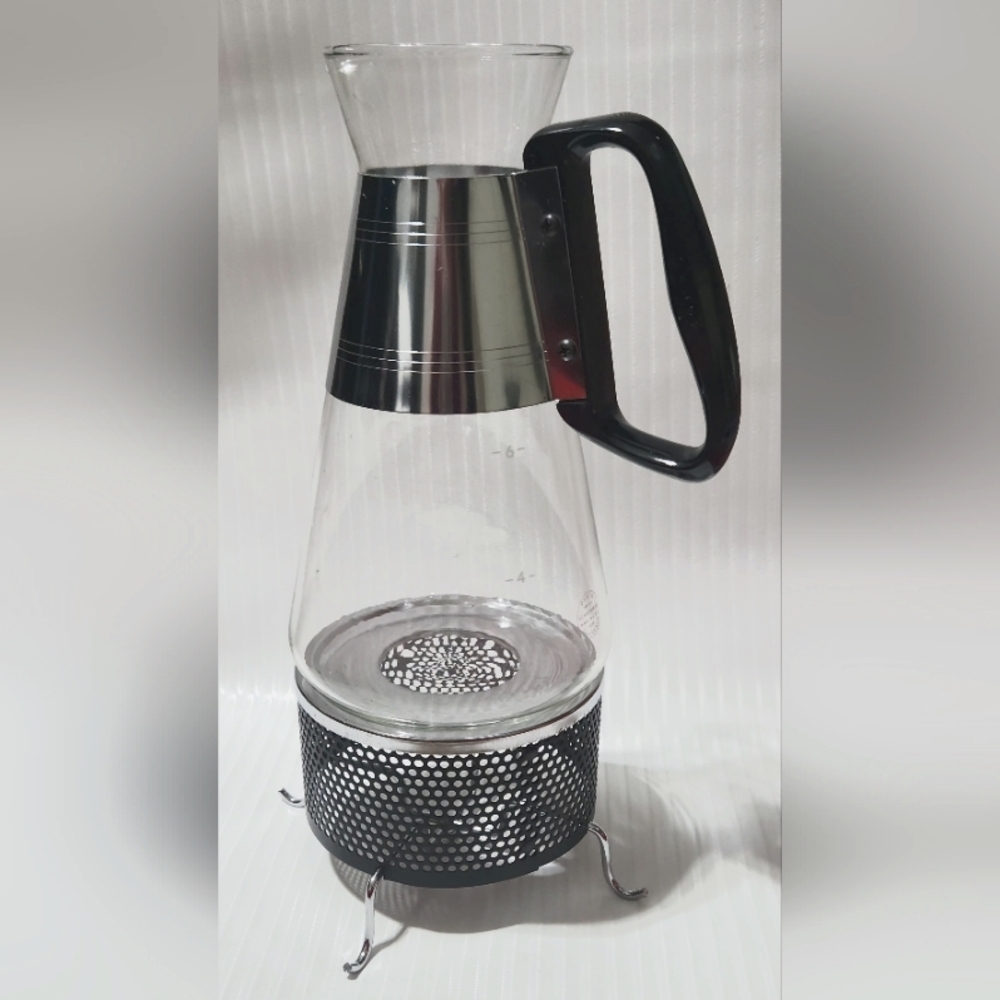 Vintage Pyrex Coffee Carafe w/ Warming Stand USA Made